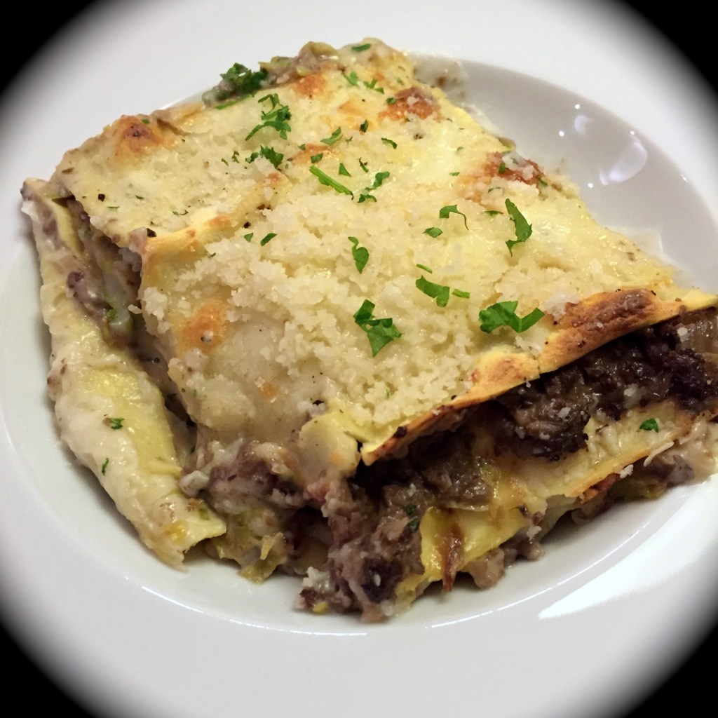 Creamy Brussels Sprouts and Mushroom Lasagna