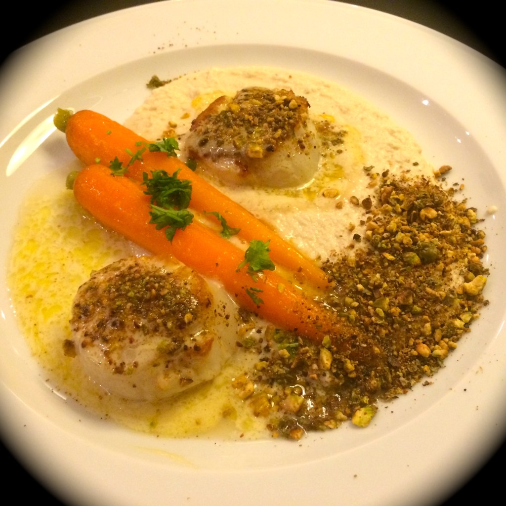 Scallops with Smoked White Bean Puree and Glazed Carrots