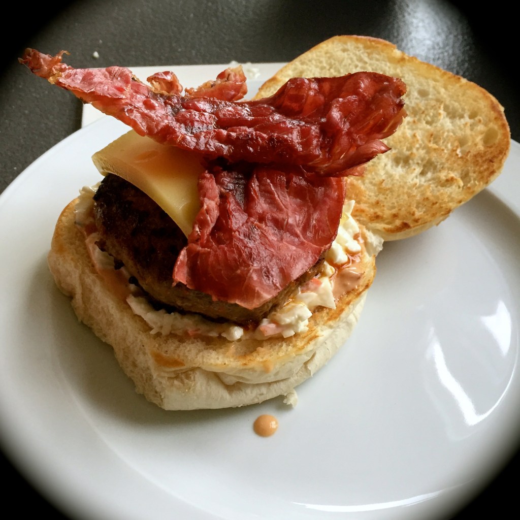 Pastrami Burger with Gruyere and Coleslaw