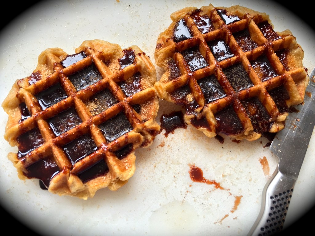 Churros Waffles with Cinnamon Sugar and Hot Chocolate Sauce