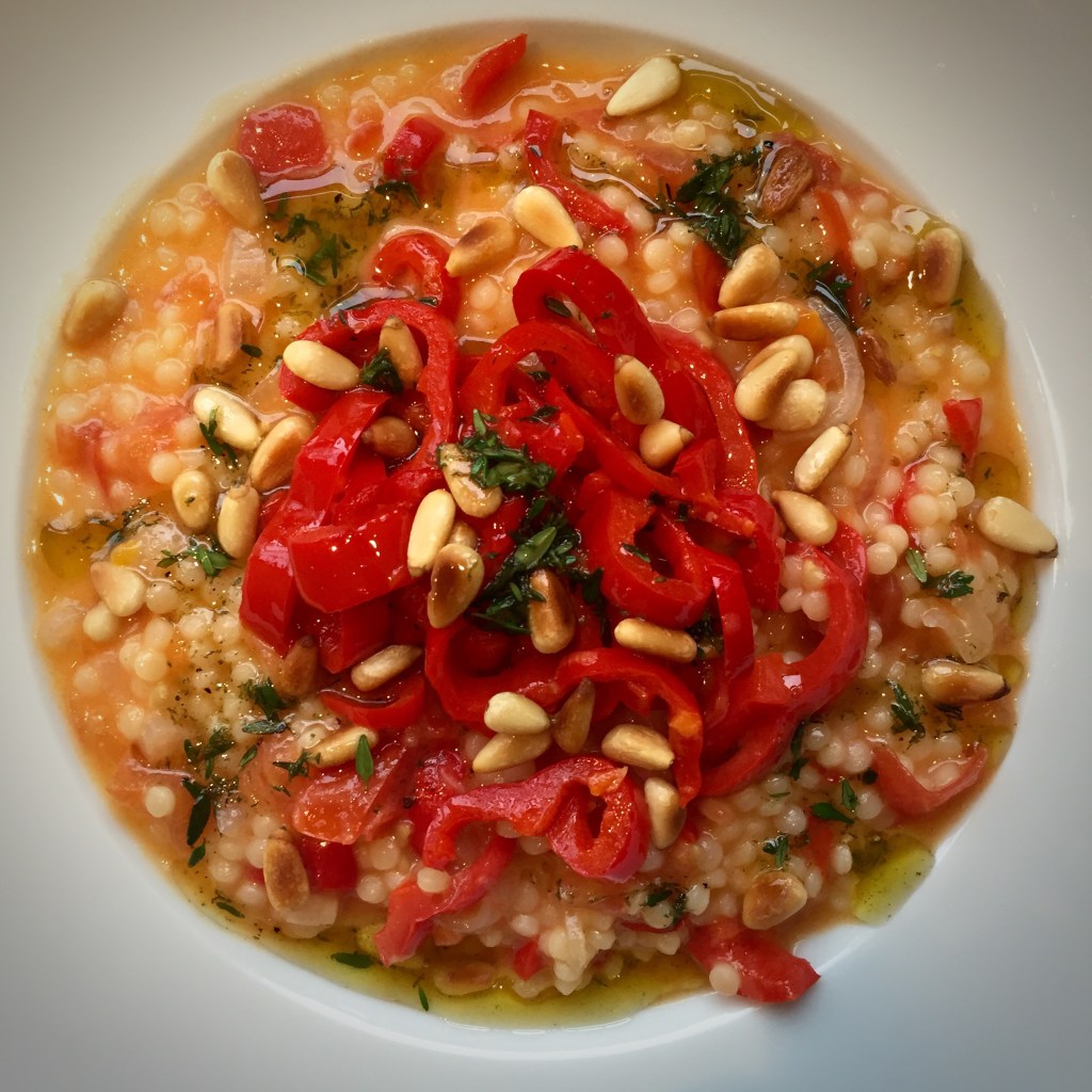Orzo with Tomato, Red Bell Pepper, Grana Padano and Thyme Infused Oil