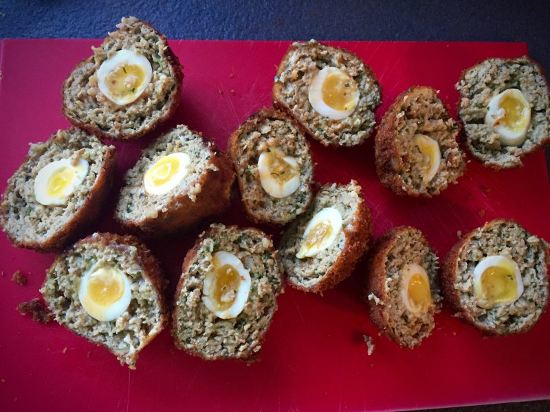 scotch quail eggs halved