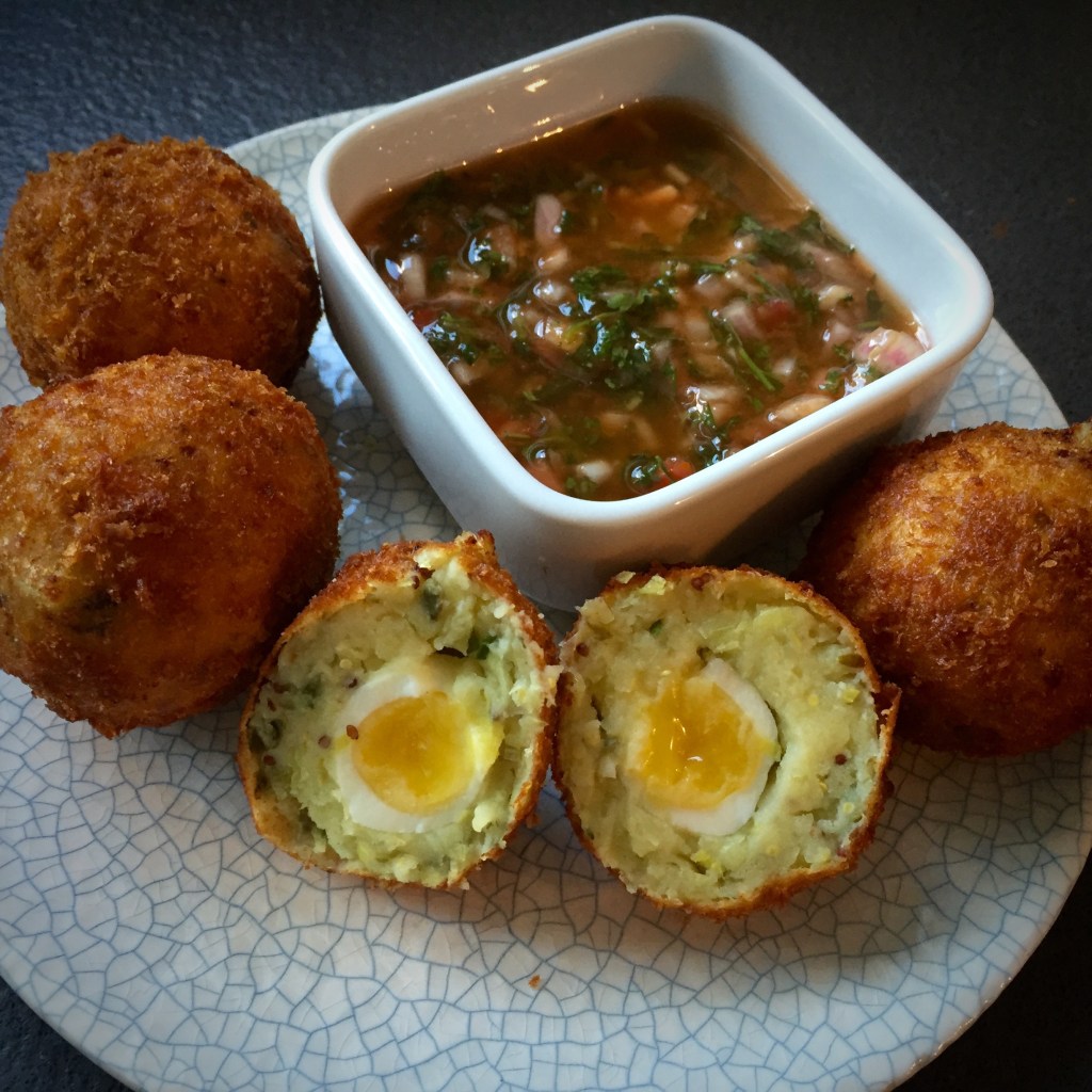 Leek, Chive And Caper Scotch Eggs by Mildreds