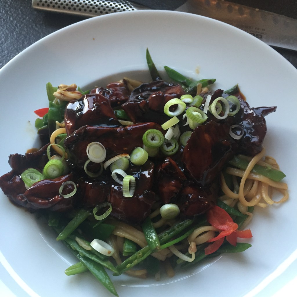 Kecap-glazed Chicken with Stir-fried Vegetables and Noodles