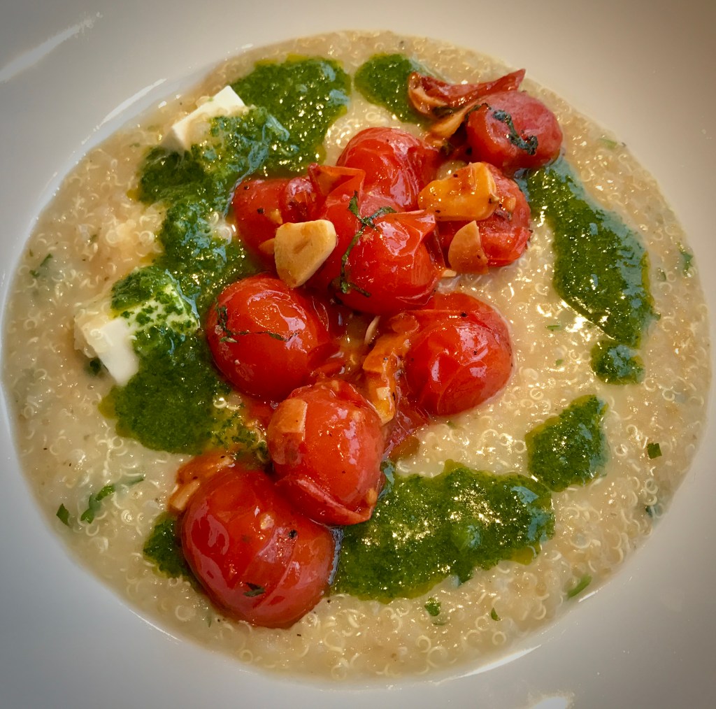 Quinoa Porridge with Grilled Tomatoes and Herb Oil by Yotam Ottolenghi