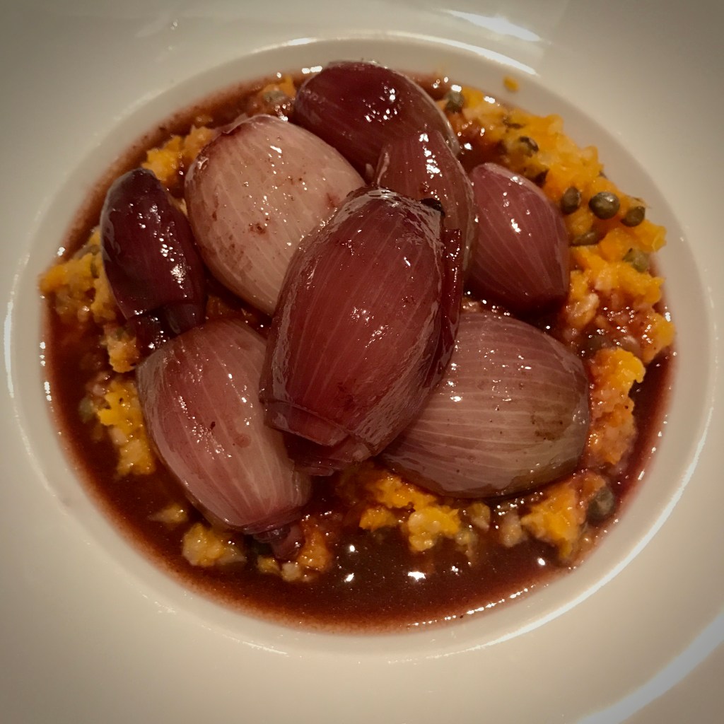 Lentil and Root Vegetable Mash with Wine-Braised Shallots by Yotam Ottolenghi