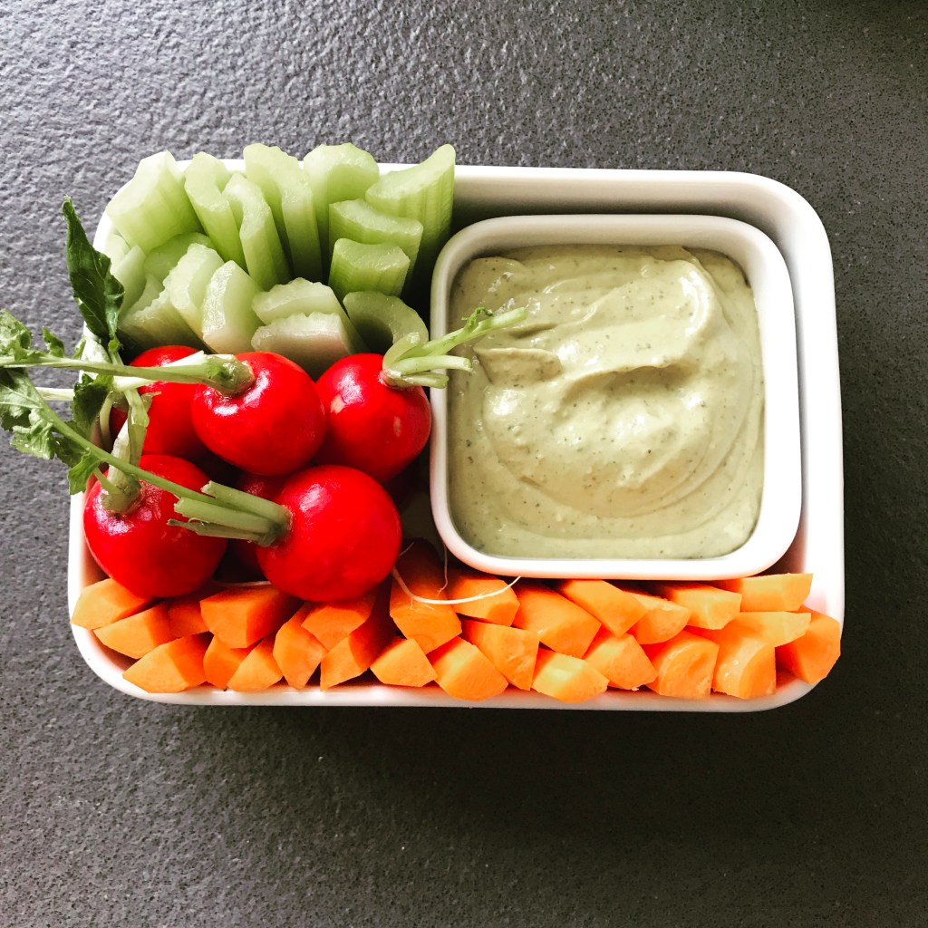 Cruditées with Avocado and Goats Cheese Dip