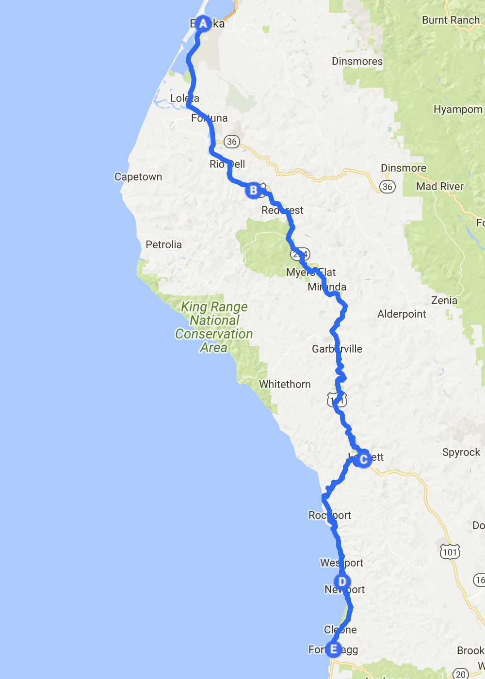 route 5 eureka fort bragg