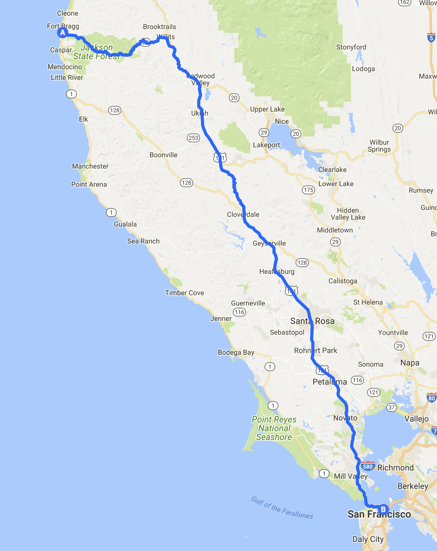 route 6 fort bragg san francisco