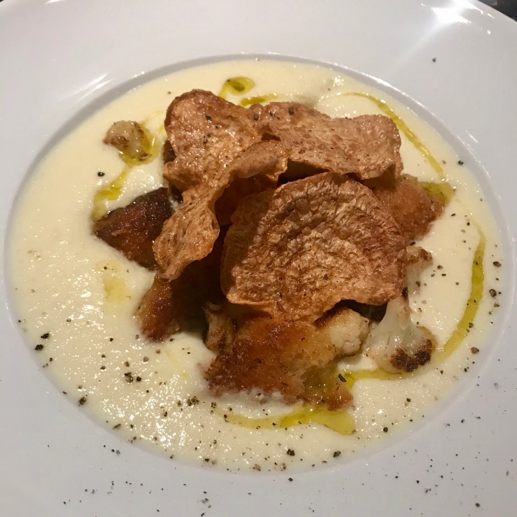 Cream of Cauliflower Soup with Beet Chips by Thomas Keller