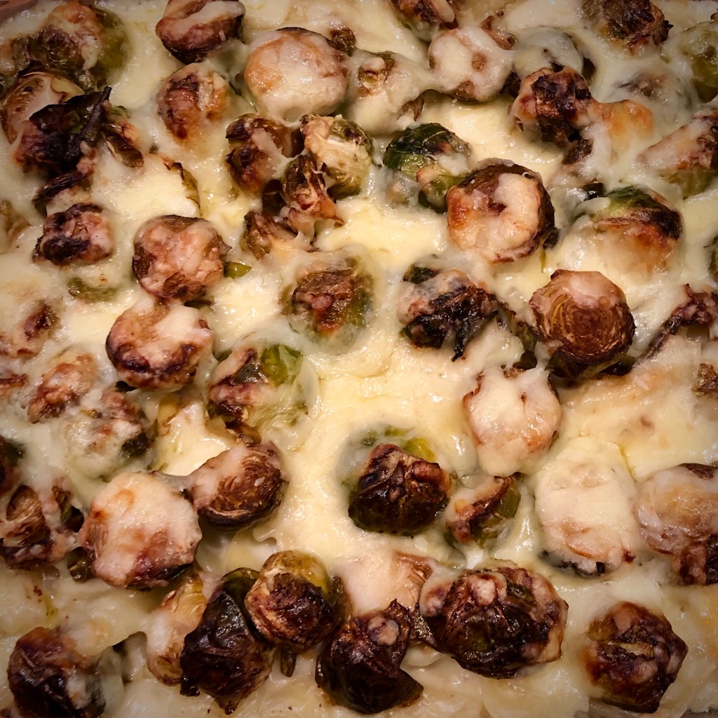 Mustardy Mac ‘n Cheese with Balsamic roasted​ Brussels Sprouts