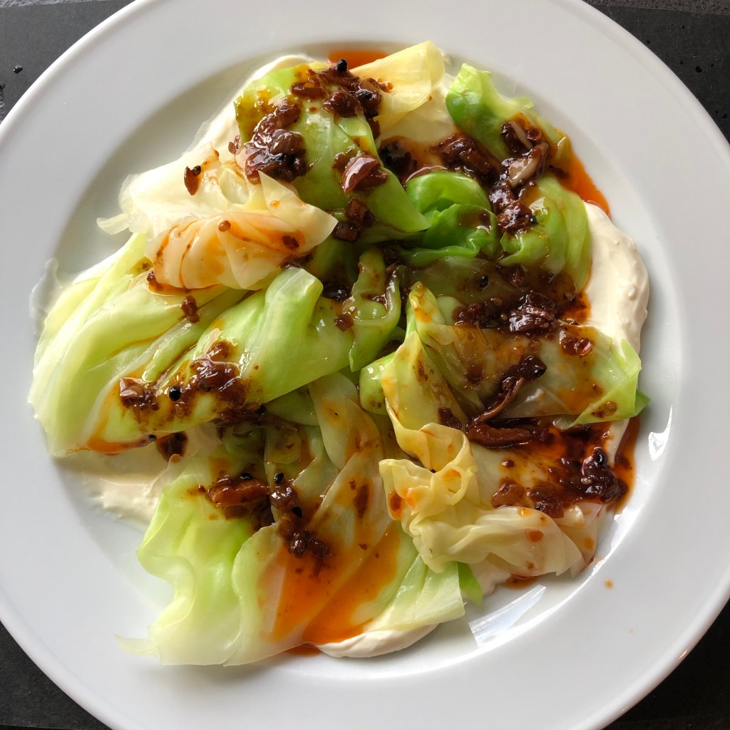 Cabbage with Ginger Cream and Szechuan Chili Oil by Yotam Ottolenghi