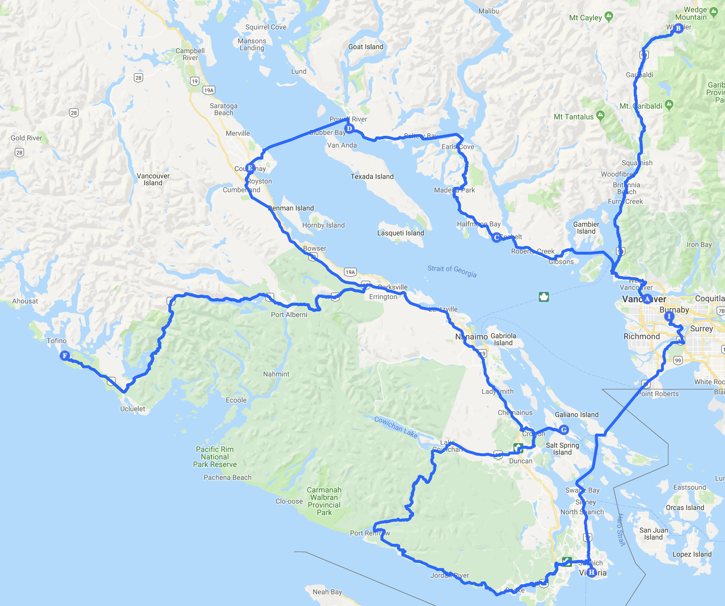 Overview British Columbia roadtrip