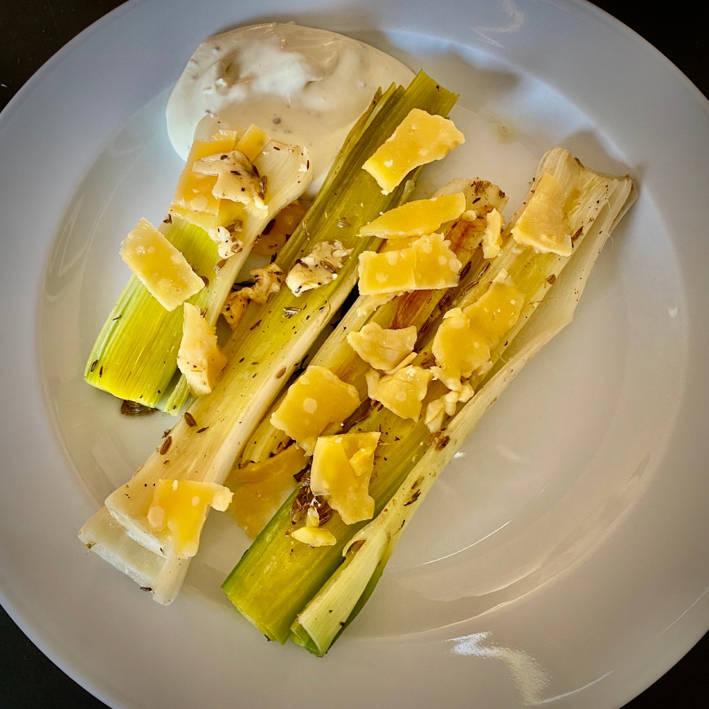 Braised Leeks with Mustard Dip